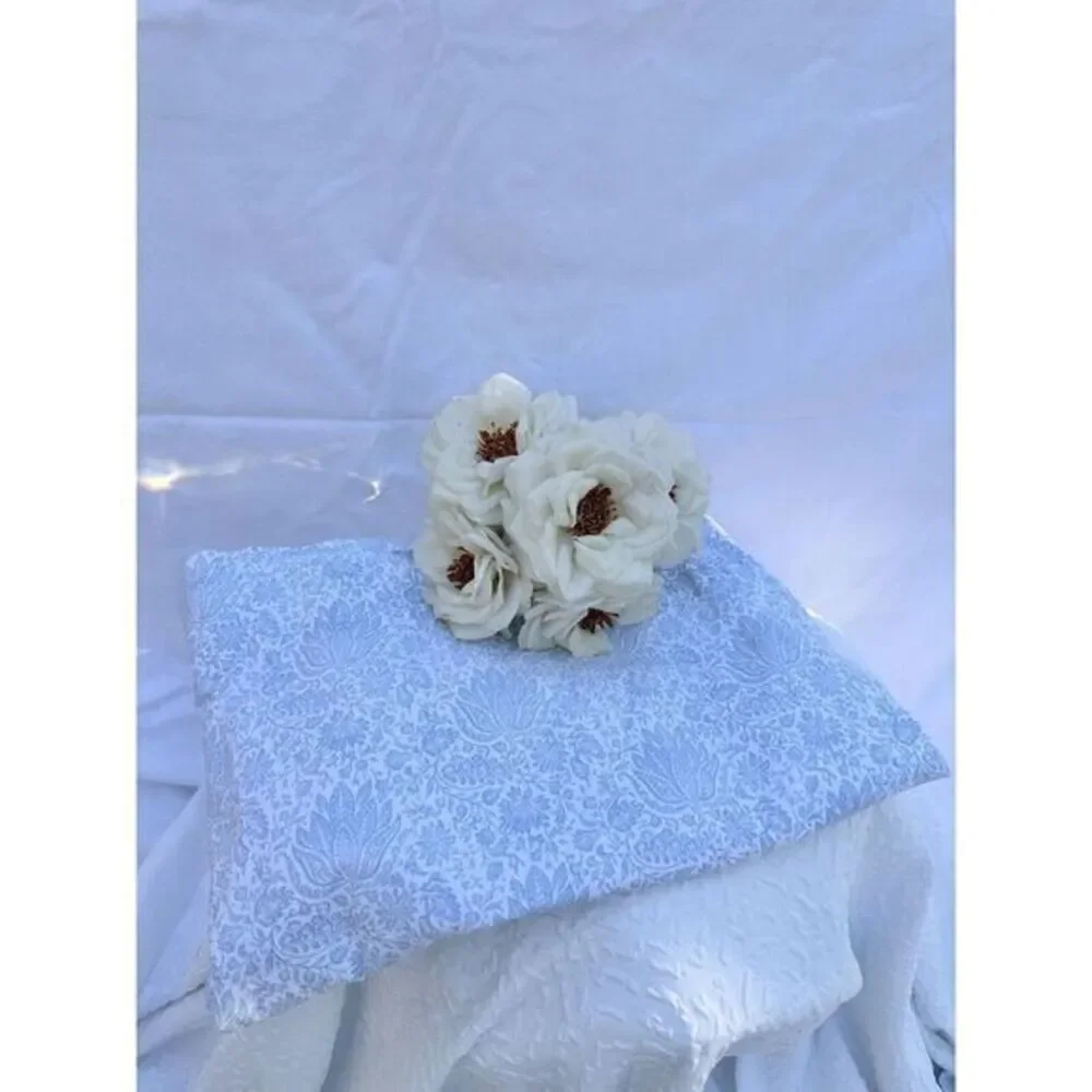 Ralph Lauren TWIN Flat Sheet Blue White Toile Jacobean Cotton French Country EUC